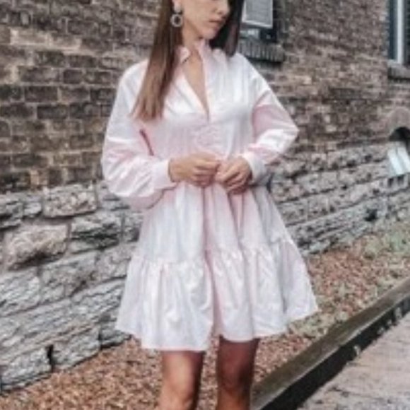 Baby Pink Babydoll Mini Long sleeved Dress - Picture 11 of 13